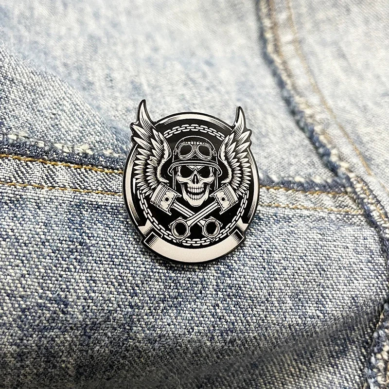 Gothic Skull Helmet Motorcycle Brooch Pin Unique Copper Jewelry Accessory