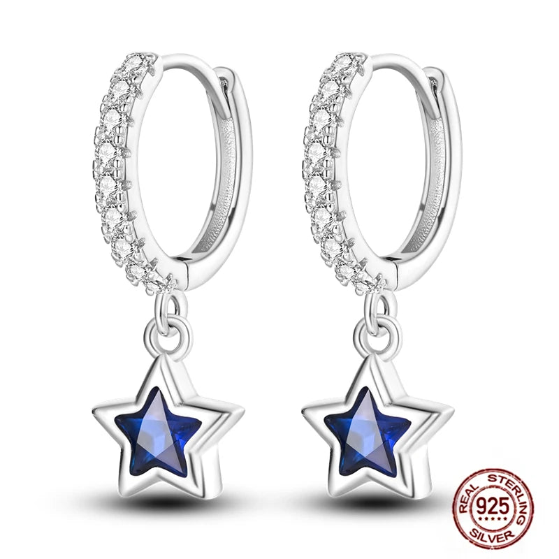 Blue Zircon 925 Sterling Silver Hoop Earrings Star Moon Butterfly Jewelry LTE229