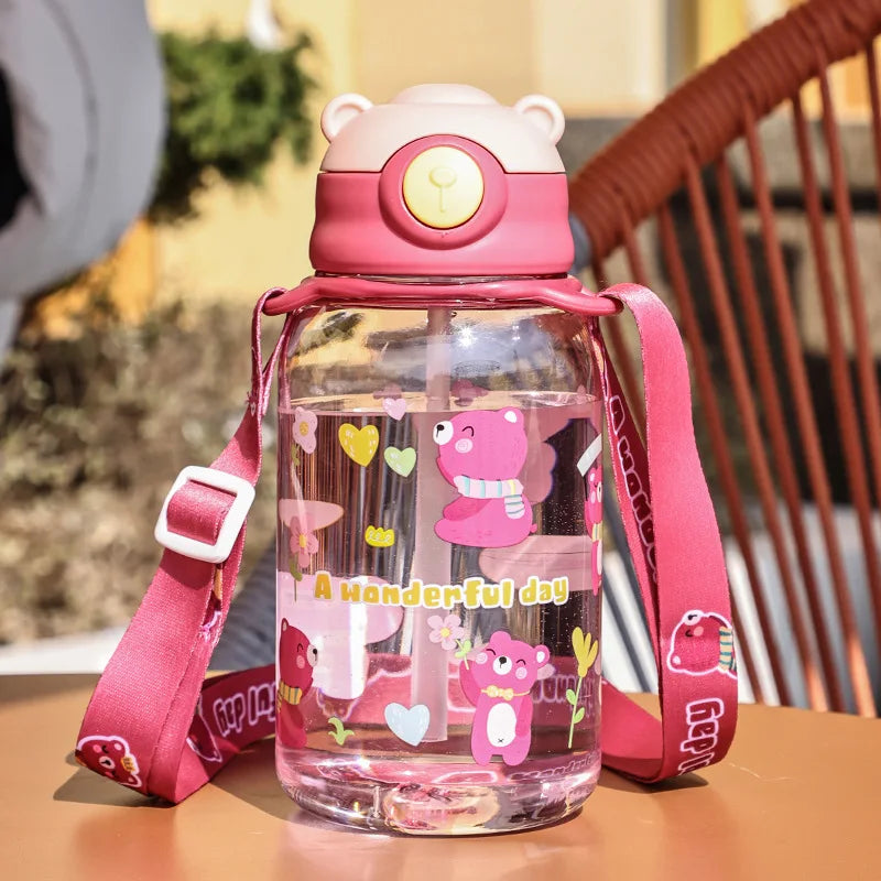 Kids Water Bottle With Straw And Handle Portable Reusable