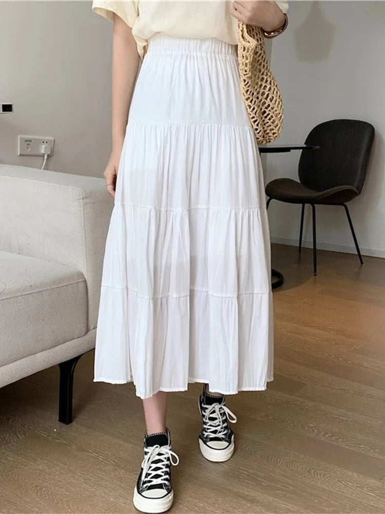 Spring Summer Women Chiffon Patchwork High Waist Skirt Chic