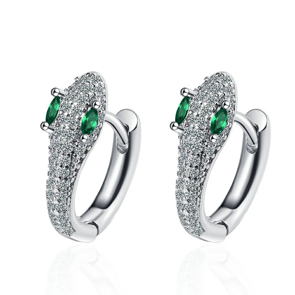 Elegant 925 Sterling Silver Snake Stud Earrings With Zircon For Women