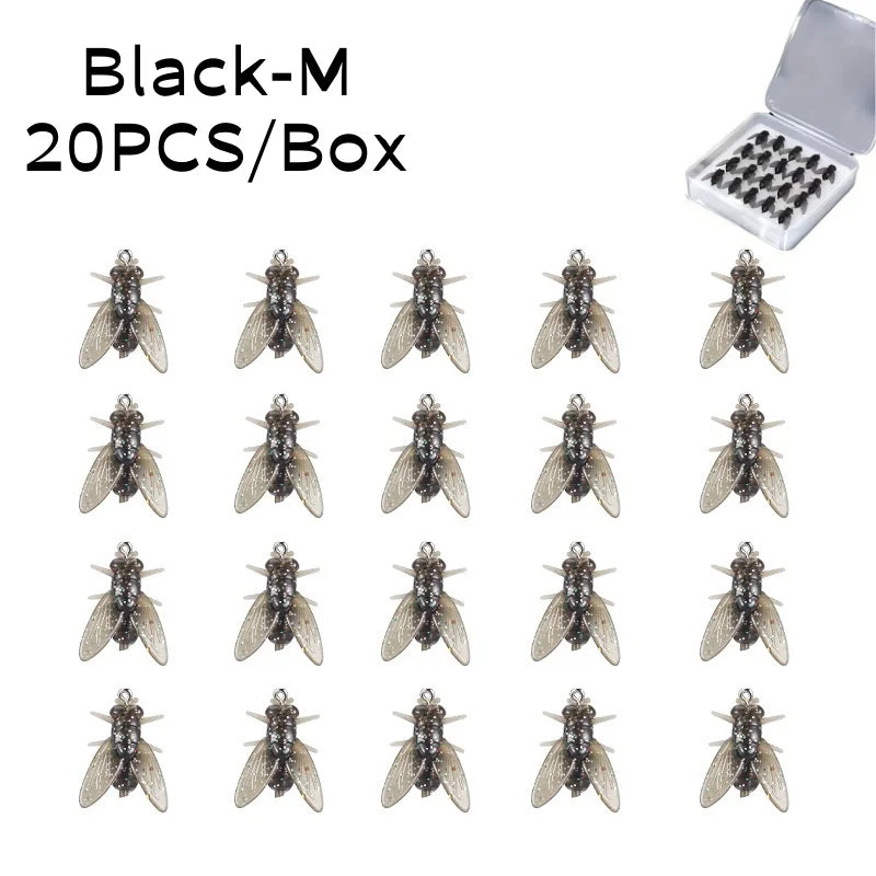 20PCS/Box Bionic Fly Fishing Bait Soft Hook for Salmon Trout Black-12mm
