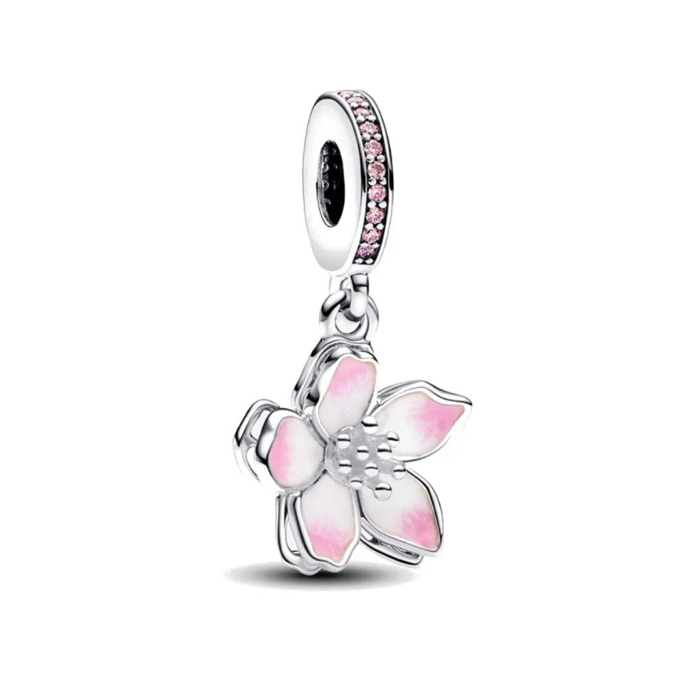 European 925 Sterling Silver Pink Charm Bead for Mother's Day Jewelry Gift for Women