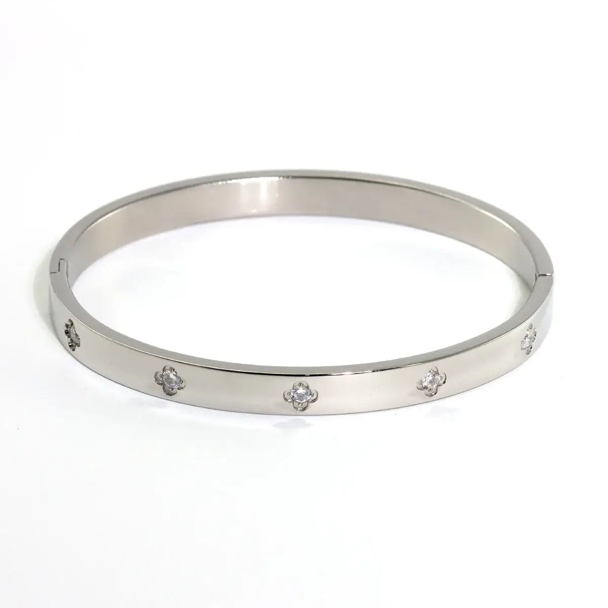 New Waterproof Cubic Zirconia Heart Flower Bangles Jewelry for Women BR8378-Silver CHINA