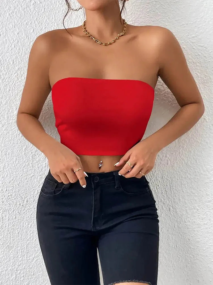 Dozw Women Crop Tube Top Stretch Knit Bodycon Everyday Wear