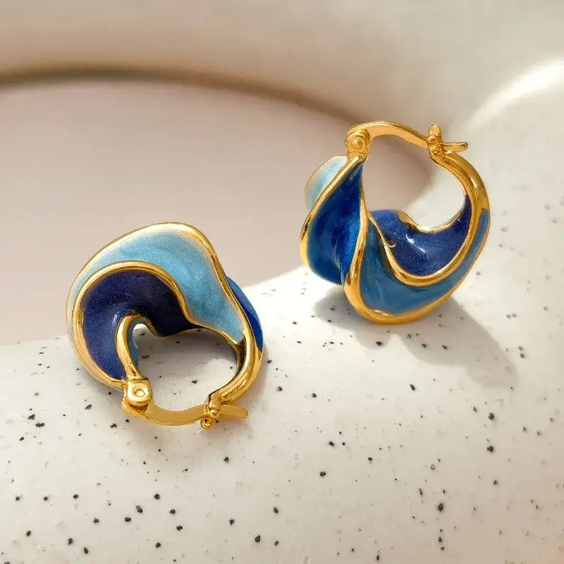 New Trendy Enamel Blue Metal Small Hoop Earrings for Women e1709lan