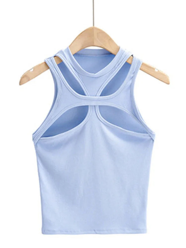 Girls Hollow Knit Tank Top Asymmetrical Round Neck Summer