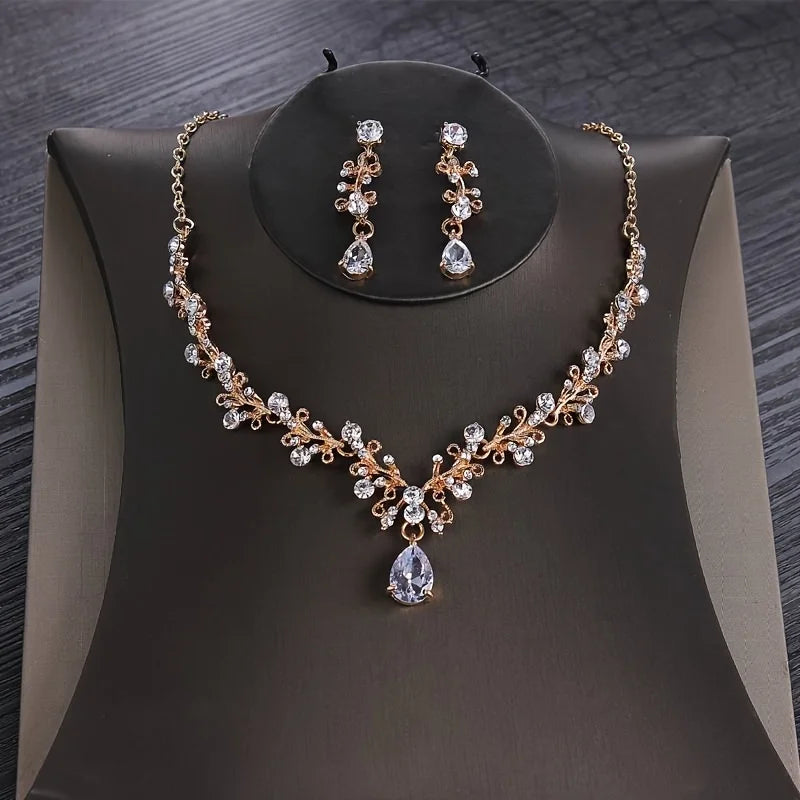 Bridal Elegance: Luxury Silver Crystal Water Drop Tiara & Jewelry Set - 4 Pcs