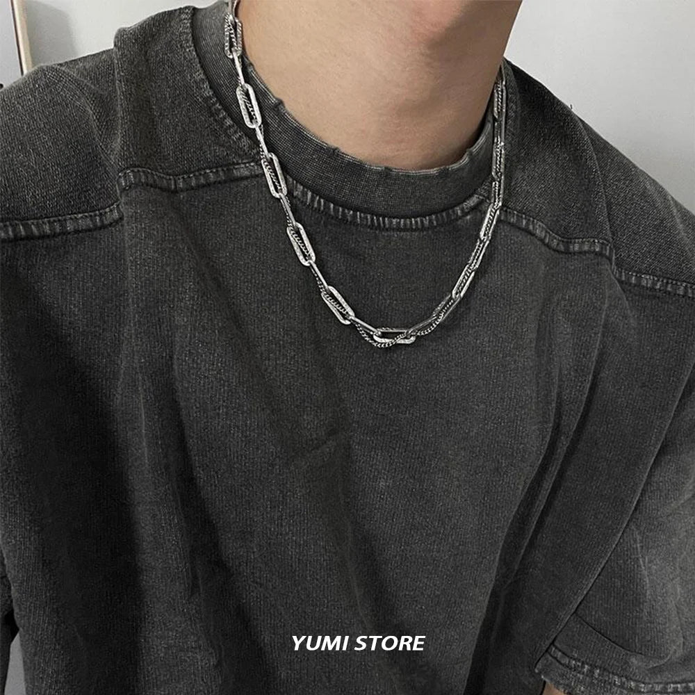 Hip-Hop Titanium Steel Textured Necklace Unisex Punk Clavicle Choker
