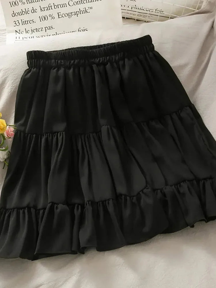 Womens Summer Korean High Waist Pleated A Line Mini Skirt