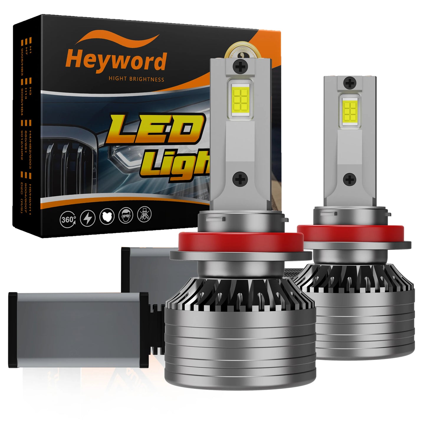 Heyword 2Pcs 4300K Canbus Led Headlight Bulbs H7 H4 H11