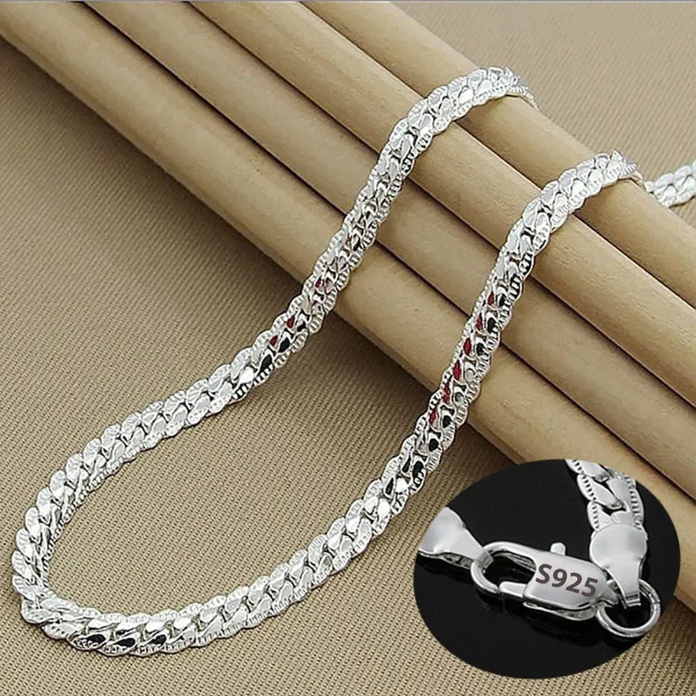 925 Sterling Silver Unisex 2 Piece Chain Necklace and Bracelet Set Elegant Fashion Jewelry for Weddings and Gifts