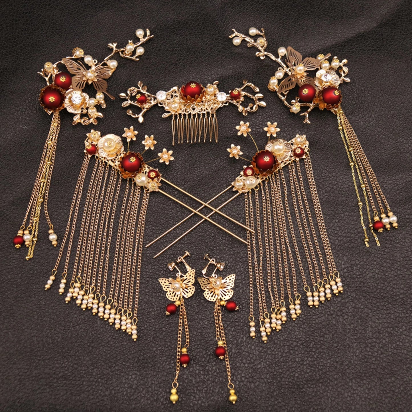 Elegant Women's Hanfu Hair Combs Set for Traditional Chinese Weddings - Bridal Headdress and Jewelry Pins
