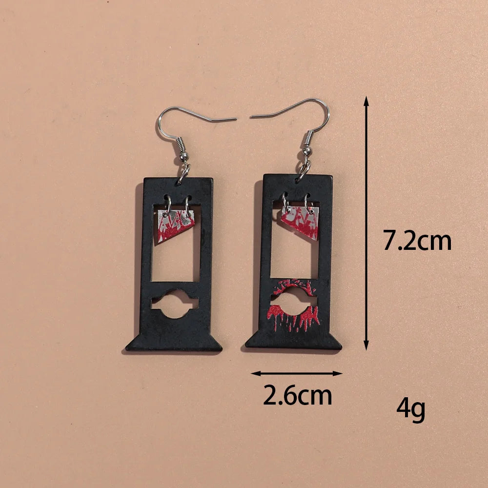 Gothic Blood Guillotine Acrylic Drop Earrings for Women Creative Sequin Knife Design Halloween Jewelry Gift