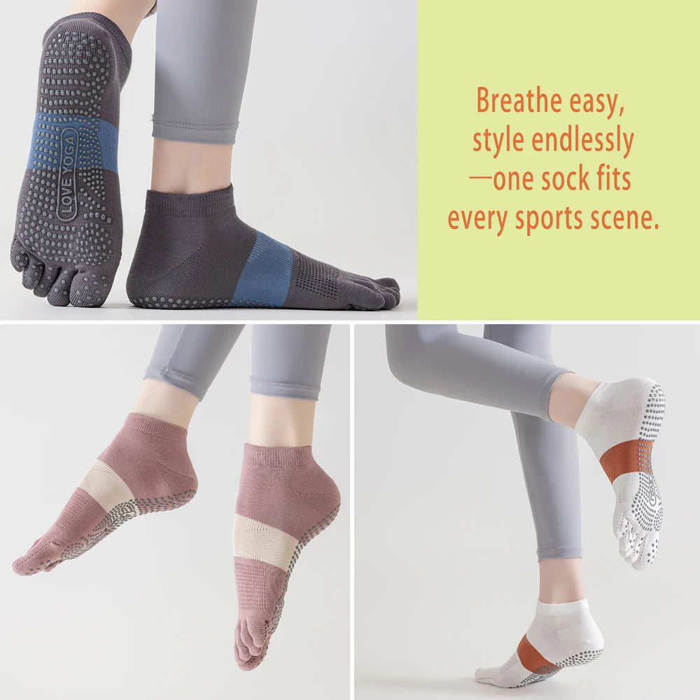6 Pairs Women's Split Toe Yoga Socks Breathable Grip
