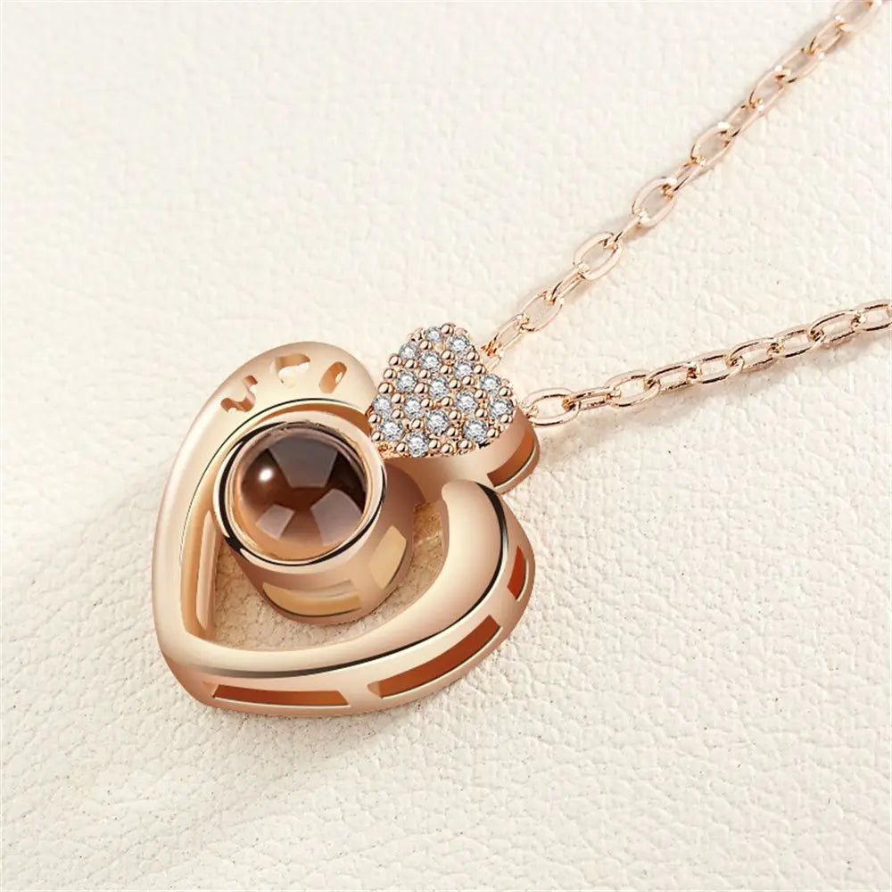 100 Languages I Love You Projection Pendant Necklace for Women gold-4