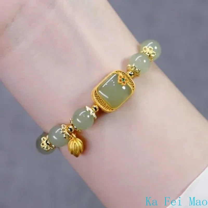 Elegant Retro Chinese Style Hetian Jade Bracelet for Young Women