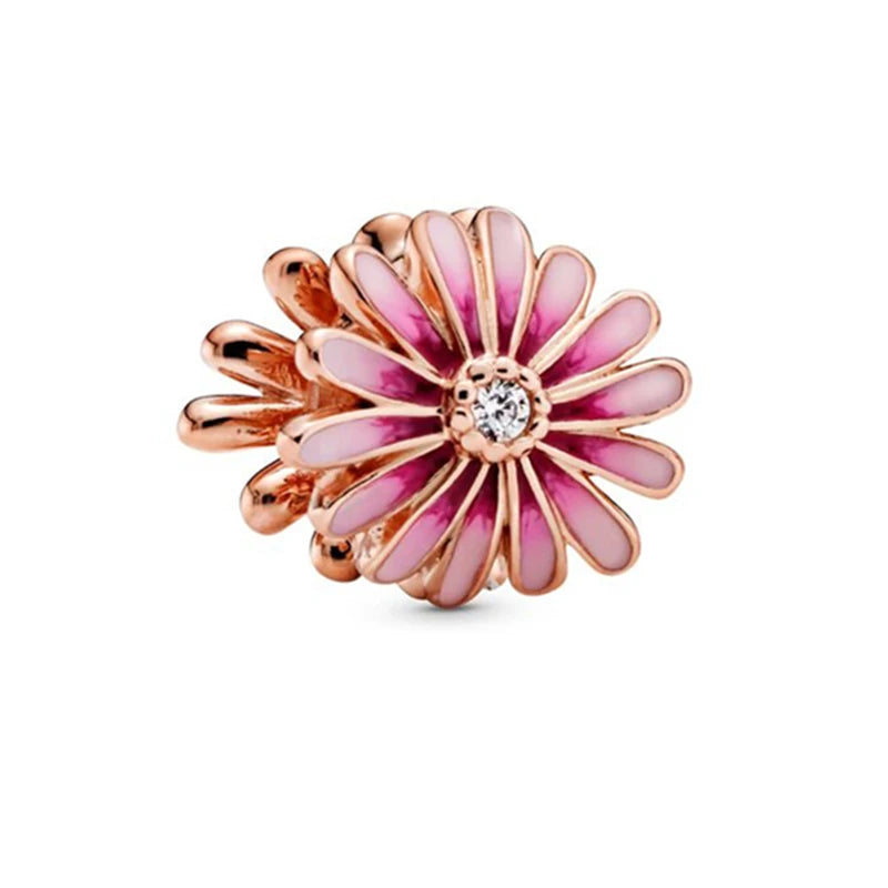 Sparkling Rose Gold Family Tree & Flower Charm Bead for European Silver Bracelet YY0152