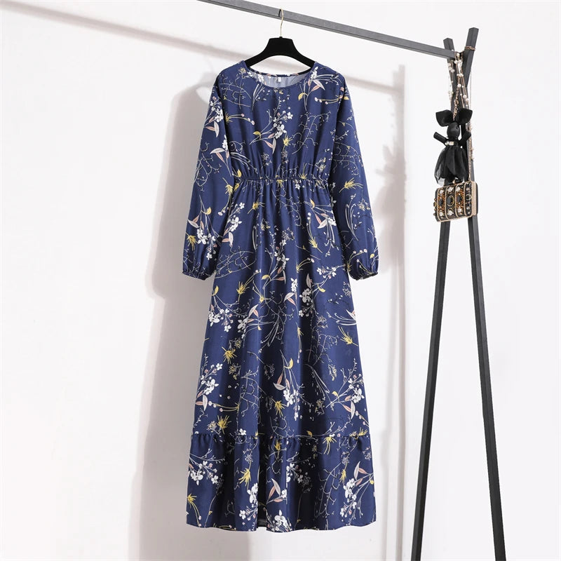 Spring Summer Women Maxi Dresses Casual Full Sleeve Floral 6