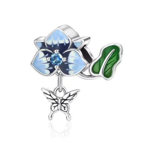 925 Sterling Silver Rose Sakura Flower Dangle Charm with Zircon for DIY Jewelry and Bracelets