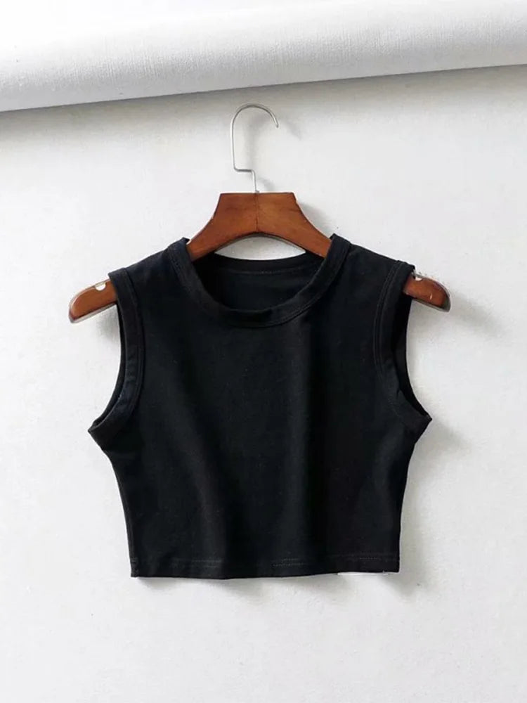 2024 Summer Vintage White Crop Tops Women Biker Punk Tank Top black