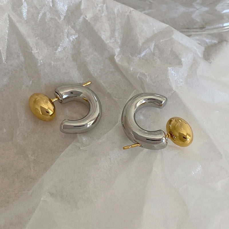 Trendy Two-Tone Irregular Stud Earrings for Women Fashion Designer Jewelry
