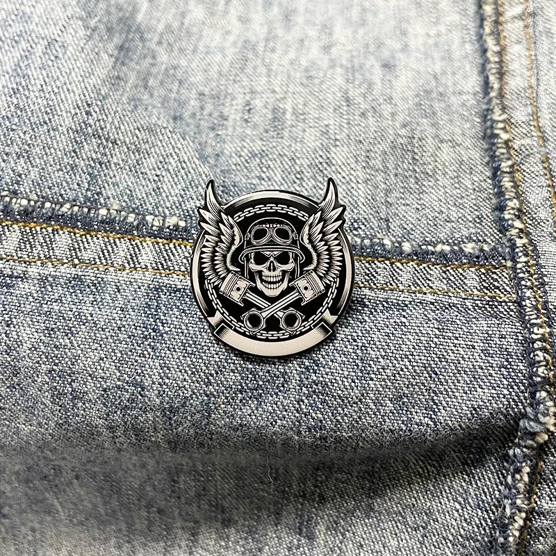 Gothic Skull Helmet Motorcycle Brooch Pin Unique Copper Jewelry Accessory