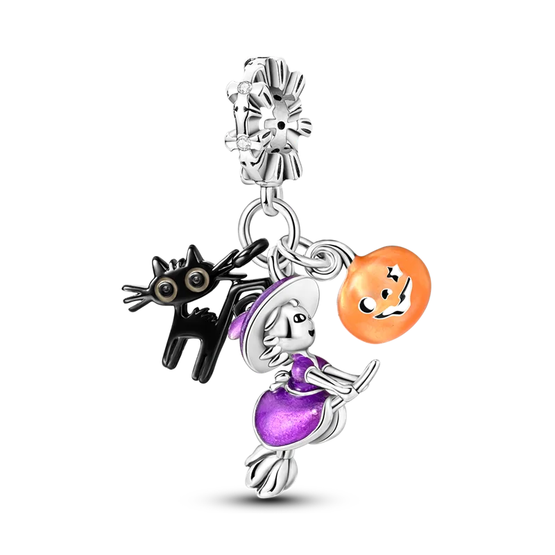 Sterling Silver Halloween Skull Bat Pumpkin Charm Pendant for DIY Jewelry SMC4248