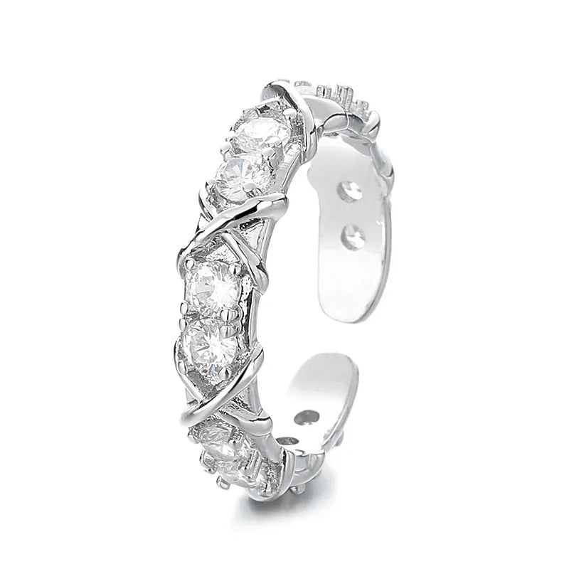 Elegant 925 Sterling Silver Heart Zircon Adjustable Ring for Women
