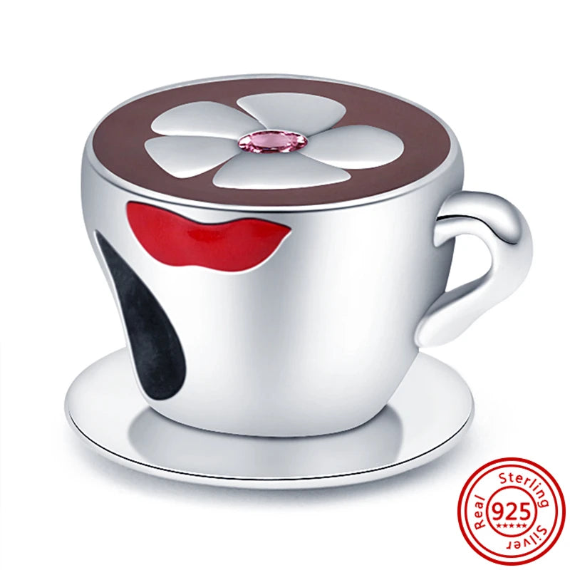 925 Silver Fruit Ice Cream Coffee Cup Beads For Bracelet