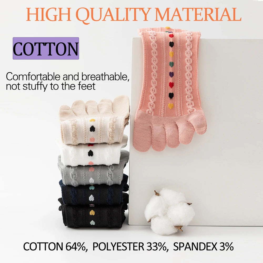 3 Pairs Womens Split Toe Mesh Ankle Socks With Heart