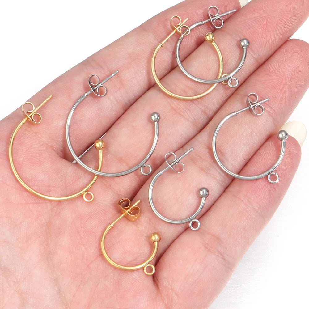 Stainless Steel C-Shaped Ear Hooks DIY Earring Posts Jewelry Making Supplies Set