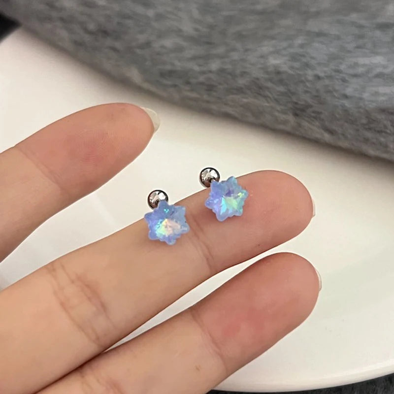Y2K Korean Blue Crystal Butterfly Star Earrings for Women