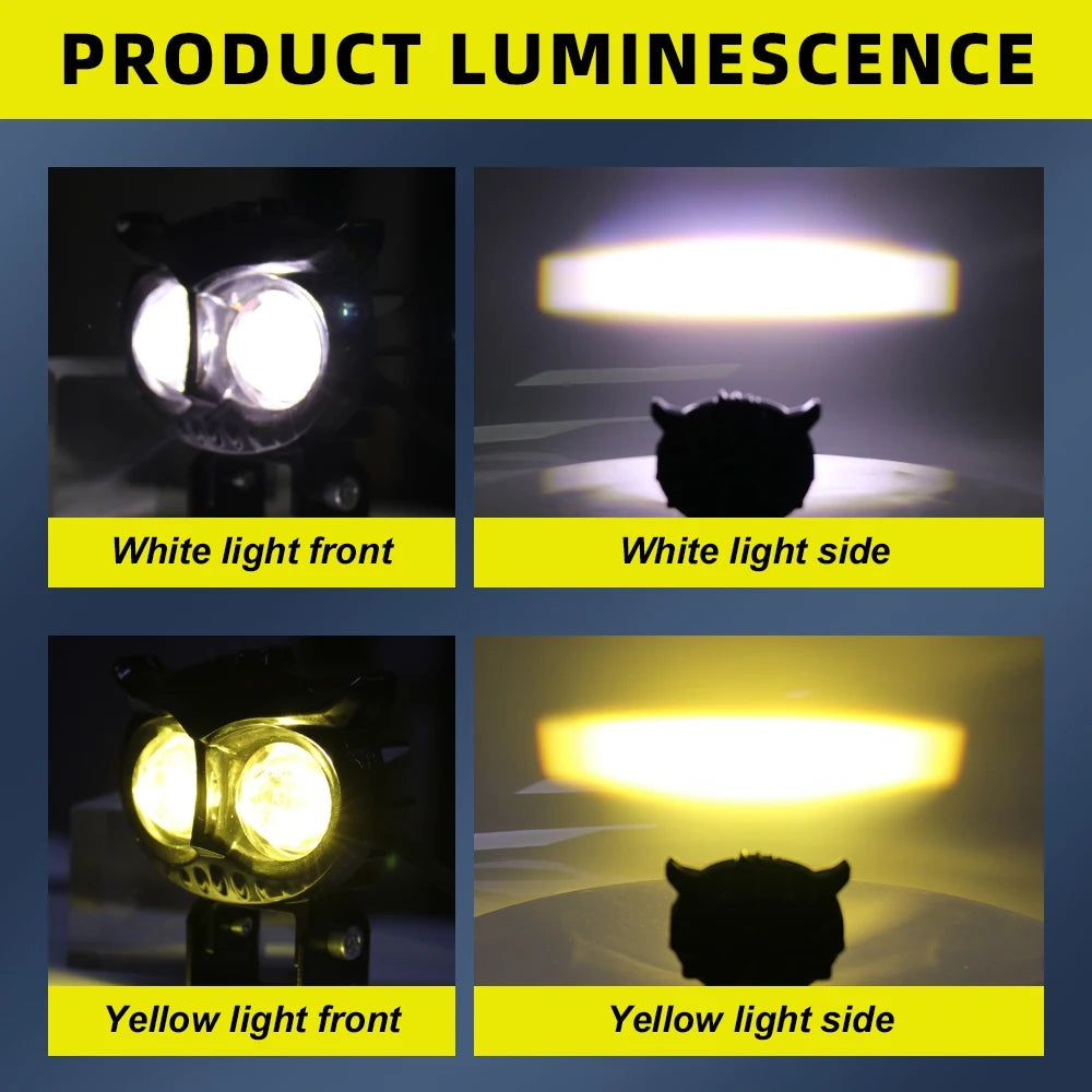 Owl LED Motorcycle Headlight 30W 3000K 6000K Adjustable Fog Lamp for Scooters ATVs Cars and Trucks