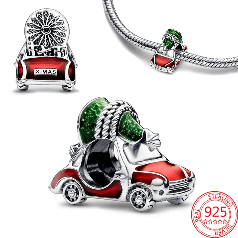 925 Sterling Silver Christmas Charms Set Santa Claus Reindeer Snowflake Beads for DIY Jewelry Gifts