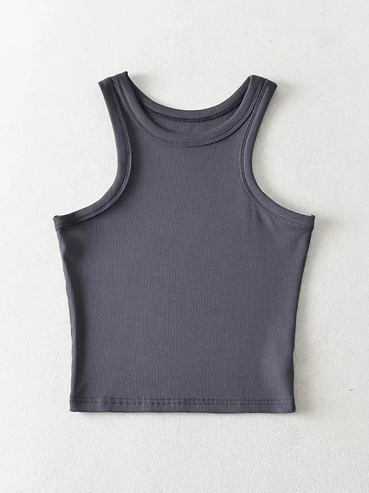 2025 Summer Women Solid Knit Cropped Tank Top Stretch
