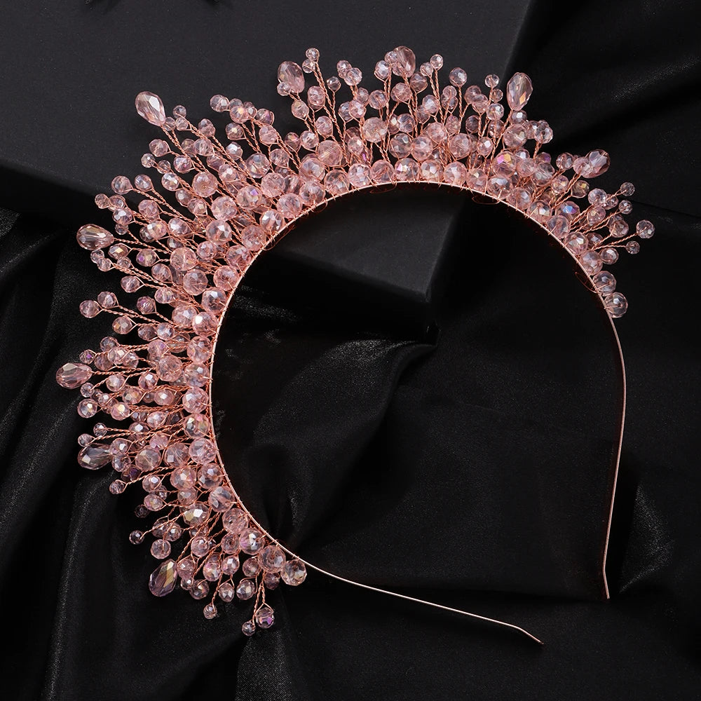 Luxury Crystal Bridal Crown Headband with Silver Diamonds Handmade Wedding Hair Accessories for Elegant Brides and Bridesmaids