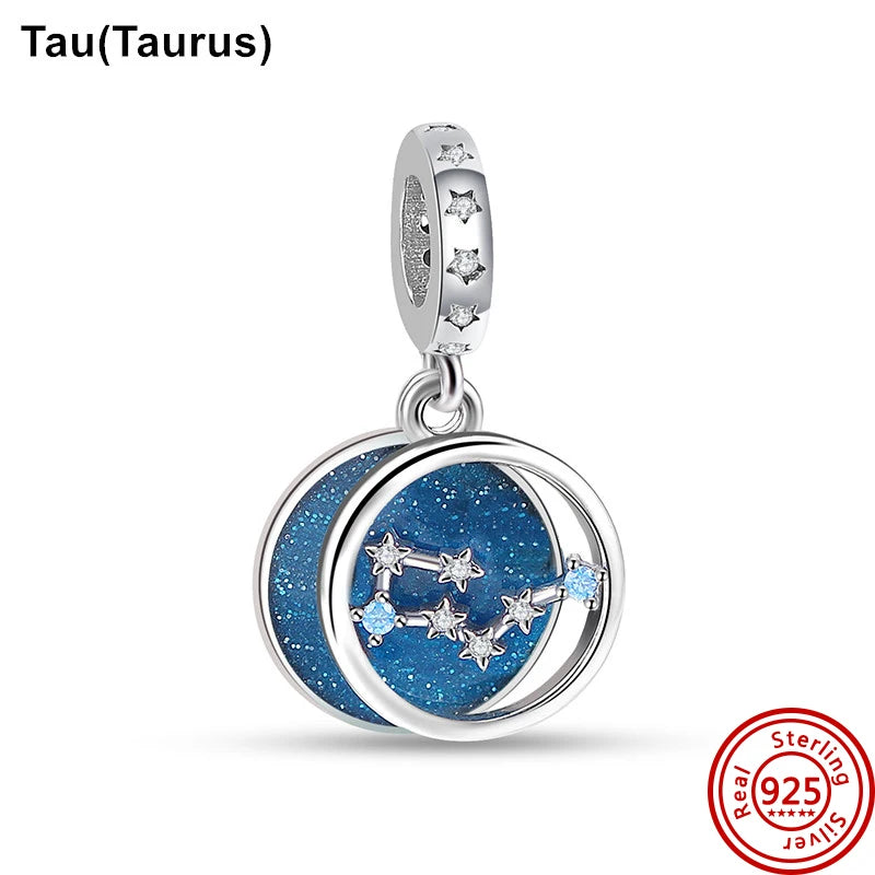 925 Sterling Silver Zodiac Pendant with Colorful Zircon for Charm Bracelets N475 3mm-4mm