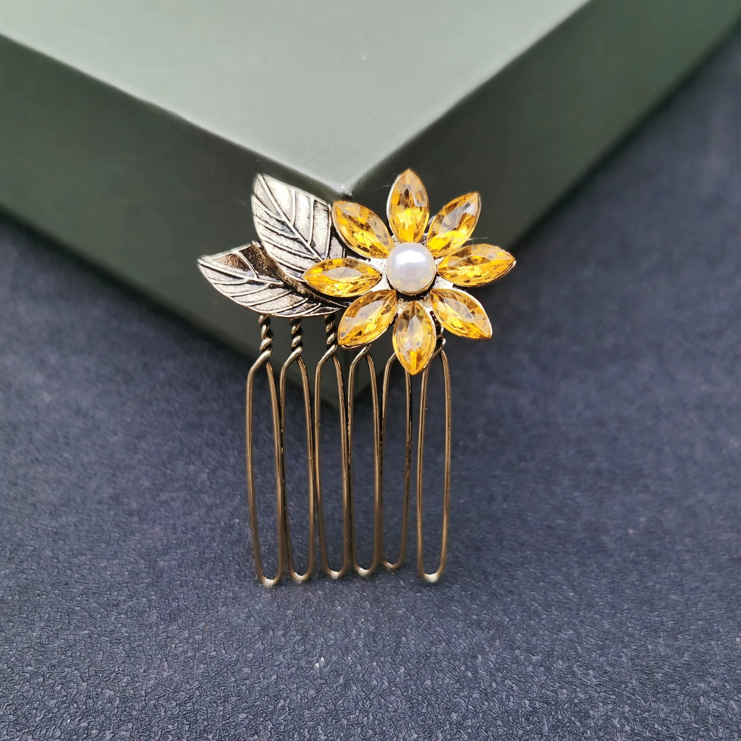 Luxury Bridal Butterfly Headdress - Stunning Silver & Gold Flower Hair Comb for Brides Yellow