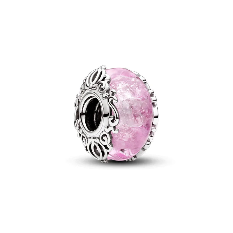 Pink Hot Air Balloon Daisy Murano Glass Charm for European Silver Bracelet SS1924