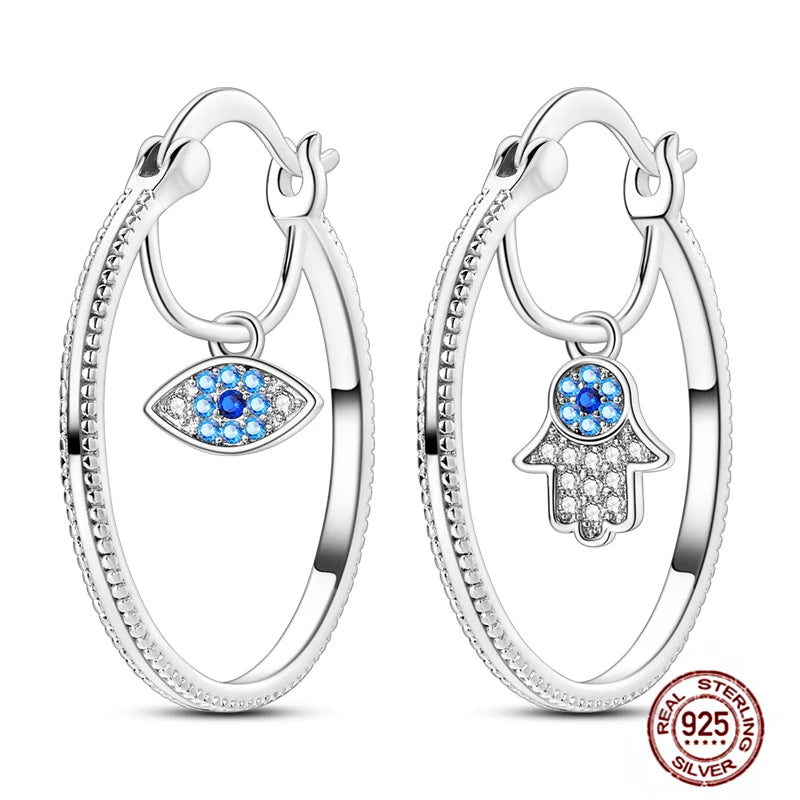 Blue Zircon 925 Sterling Silver Hoop Earrings Star Moon Butterfly Jewelry LTE402