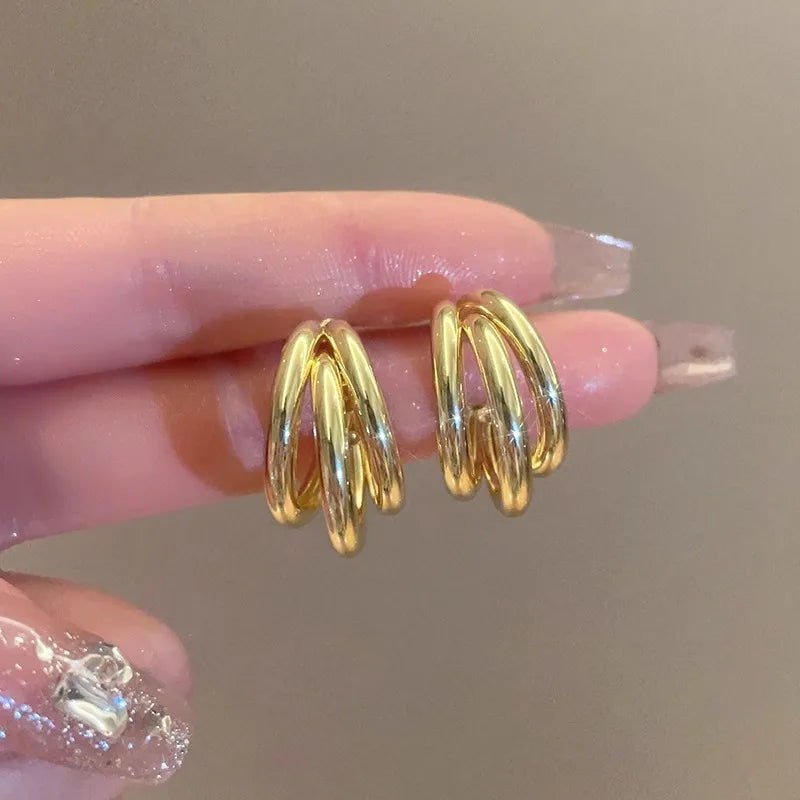 Elegant Gold Hoop Earrings Vintage Geometric Luxury Jewelry for Women golden