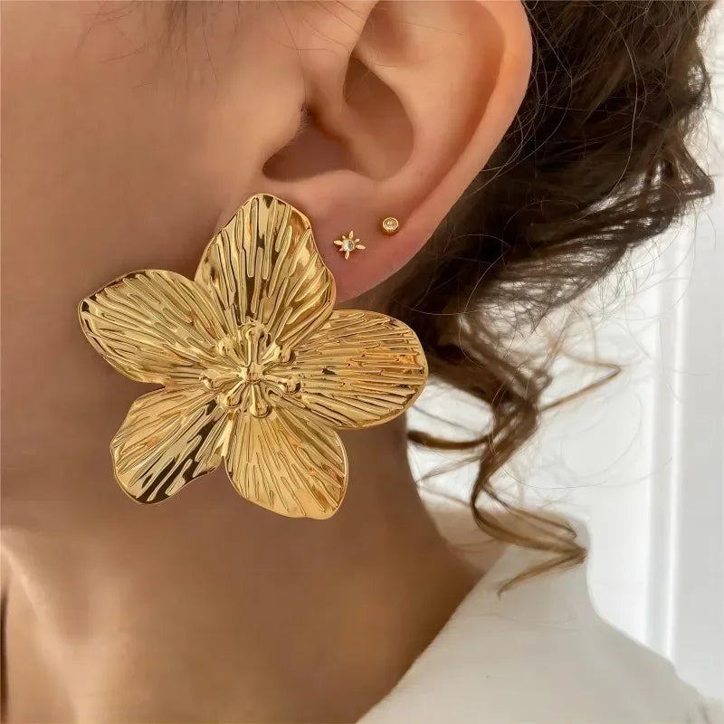 LATS Unique Metal Flower Stud Earrings for Women – Fashionable Wedding and Birthday Jewelry