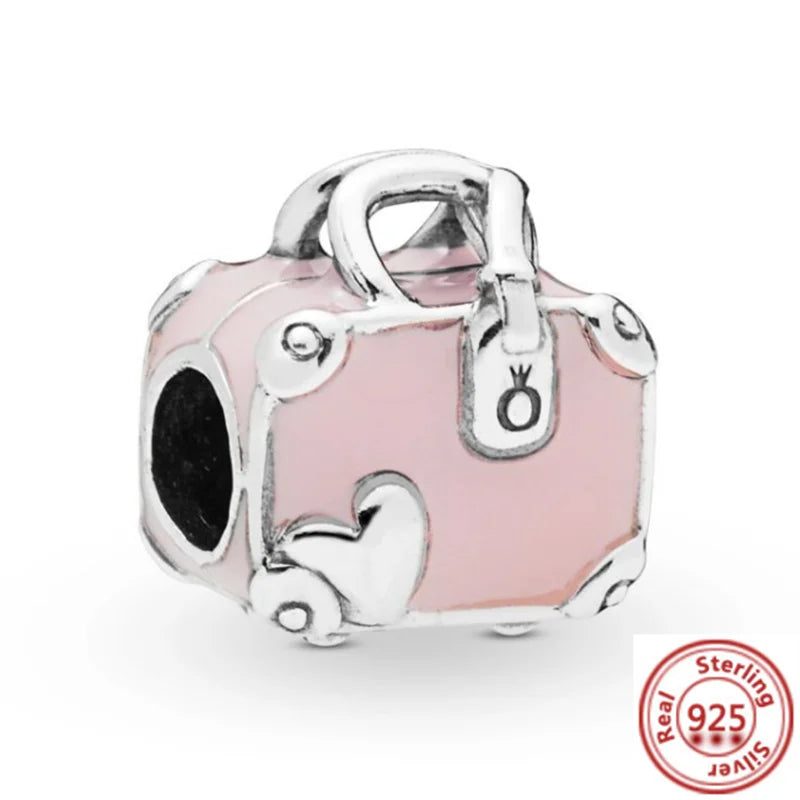 Springtime 925 Silver Pink Flower Ice Cream Charm Pendant for DIY Bracelets N385