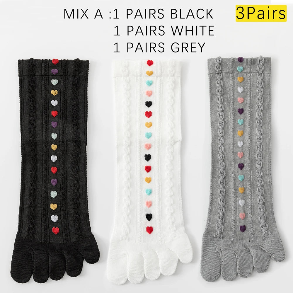 3 Pairs Womens Split Toe Mesh Ankle Socks With Heart
