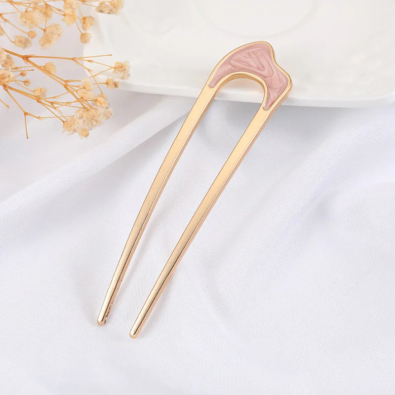 Elegant Turquoise Enamel Shell Hairpin for Women Luxury Metal U Shape Hair Stick
