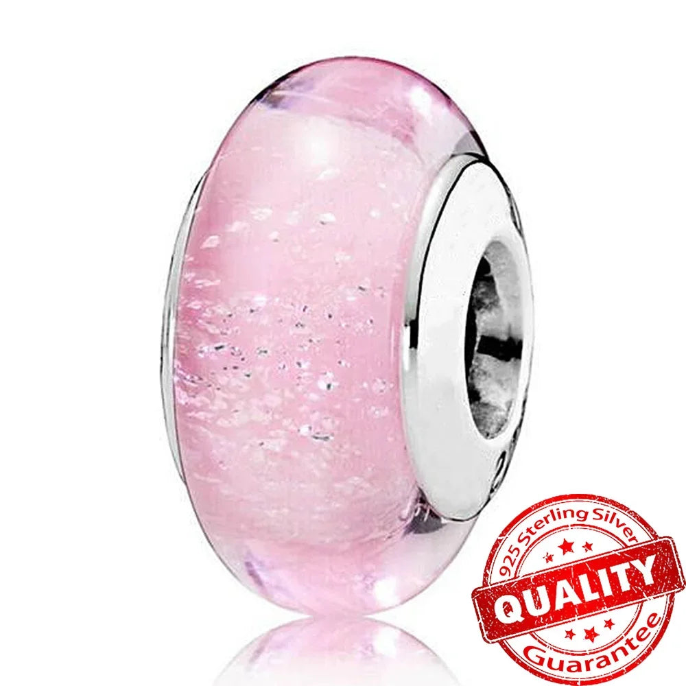 Colorful Flower Murano Glass Charm 925 Sterling Silver Top Rated DIY Jewelry for Bracelets and Necklaces LLZ009-PK