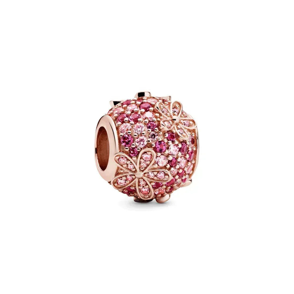 925 Sterling Silver Heart Blooming Rose Full Diamond Zircon Charms Pendant Beads for Bracelets and Necklaces