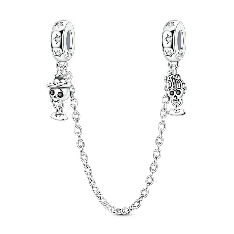 Original 925 Sterling Silver Heart Skull Necklace Ring and Cross Bracelet Set with Zircon Accents for Halloween and Valentine Gifts