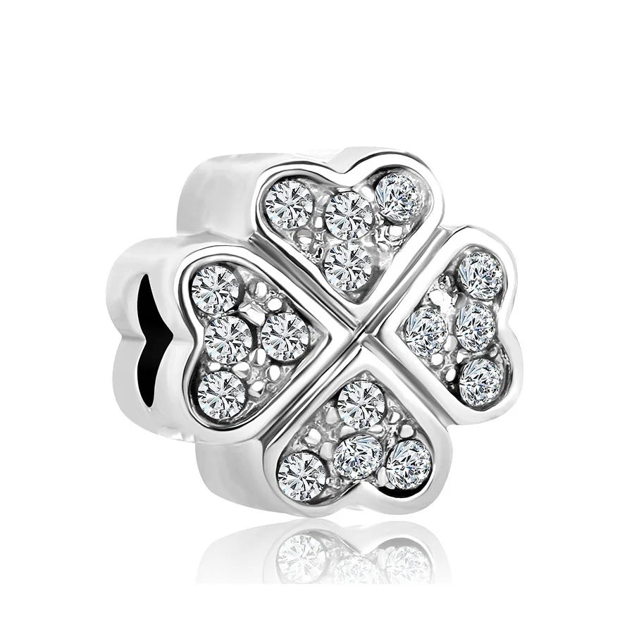 925 Sterling Silver Charm Beads for Women Bracelet - Four-Leaf Clover and Sunflower Design A1356bai